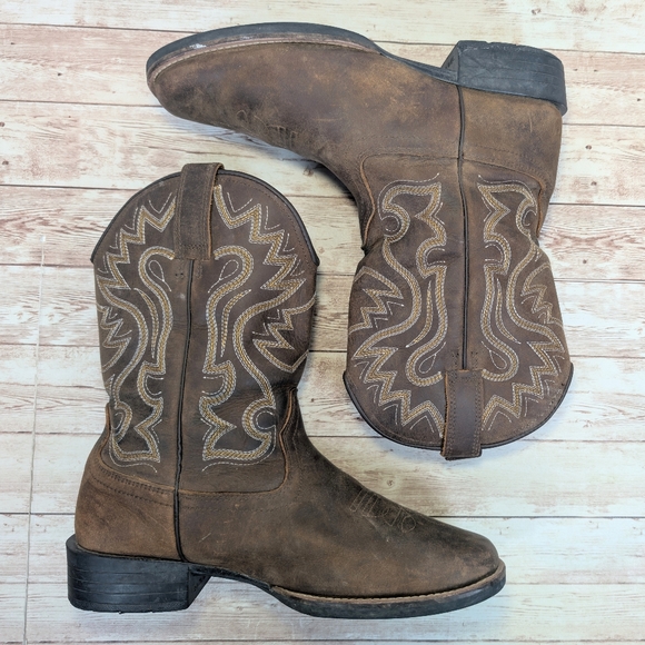 Cowboy Western Square Toe Brown Leather Boots EUC Men's Size 8 Survivors Brand - Picture 7 of 14